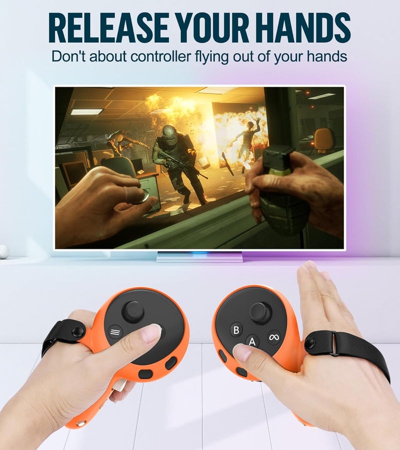 YRXVW مجموعة غطاء سيليكون متوافقة مع ميتا أوكولوس/كويست 3، ملحقات VR غطاء واقي تشمل مقابض التحكم، غطاء رأس أمامي وغطاء وجه، غير متوافق مع كويست 3S (برتقالي) - Image 4